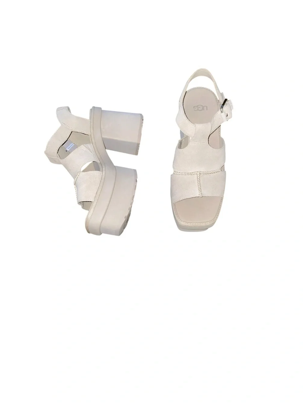UGG New Heights Platform T-Strap Sandals Suede Mustard Seed Beige 7.5 NWT